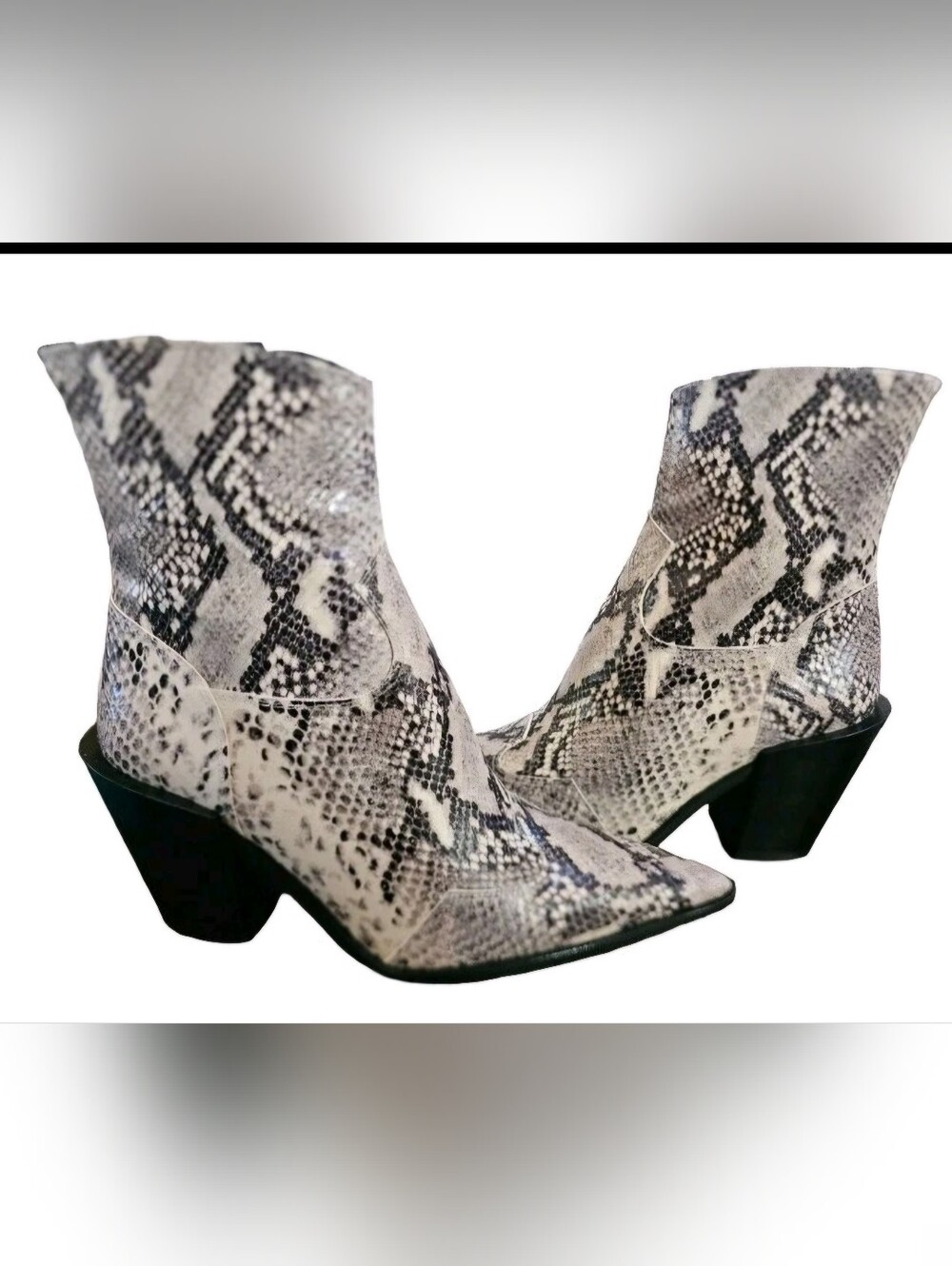 Topshop Snake-Print Pointed Ankle Boots - White & Black